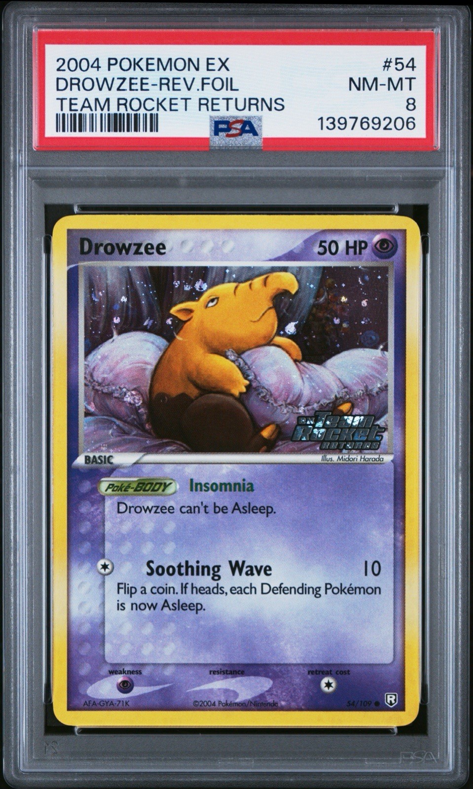 2004 POKEMON EX TEAM ROCKET RETURNS #54 DROWZEE-REVERSE FOIL PSA 8