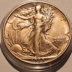 1938 50 C Walking Liberty Silver Half Dollar • US • AU • .900 Silver
