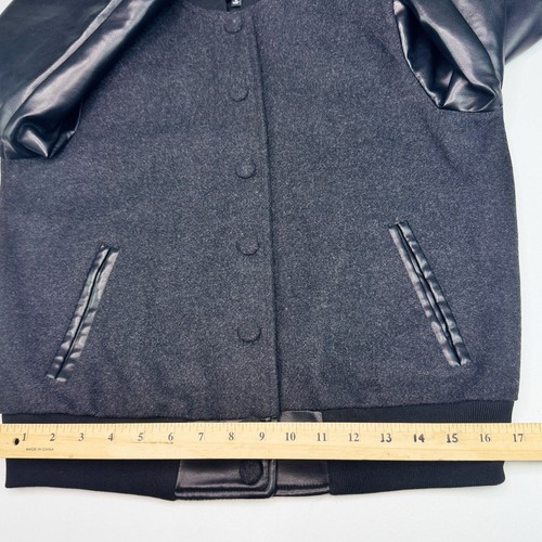 7 For All Mankind Varsity Jacket Womens S Black Wool Faux Leather Bomber Style - Picture 14 of 18