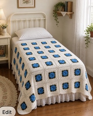 3d Flower Afgan Twin Blue Flower Granny Core 65  X 75 