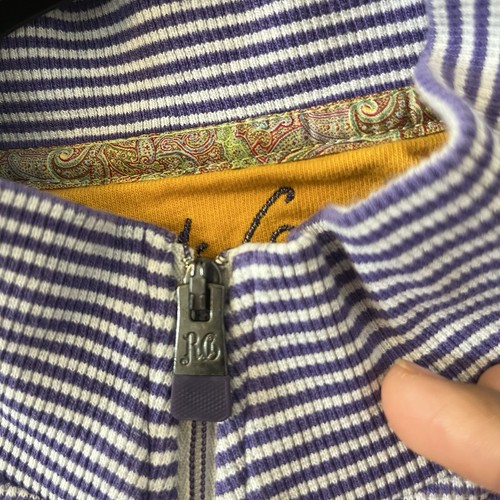 Robert Graham Men's Pullover Sweater Size L Purple Striped 1/4 Zip 100% Cotton - Picture 8 of 12
