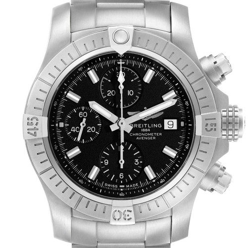 Breitling Avenger Chronograph 43 Black Dial Steel Mens Watch A...