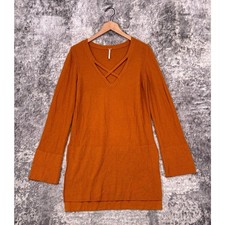 Free People Dress Large Womens Orange Knit Retro Mini