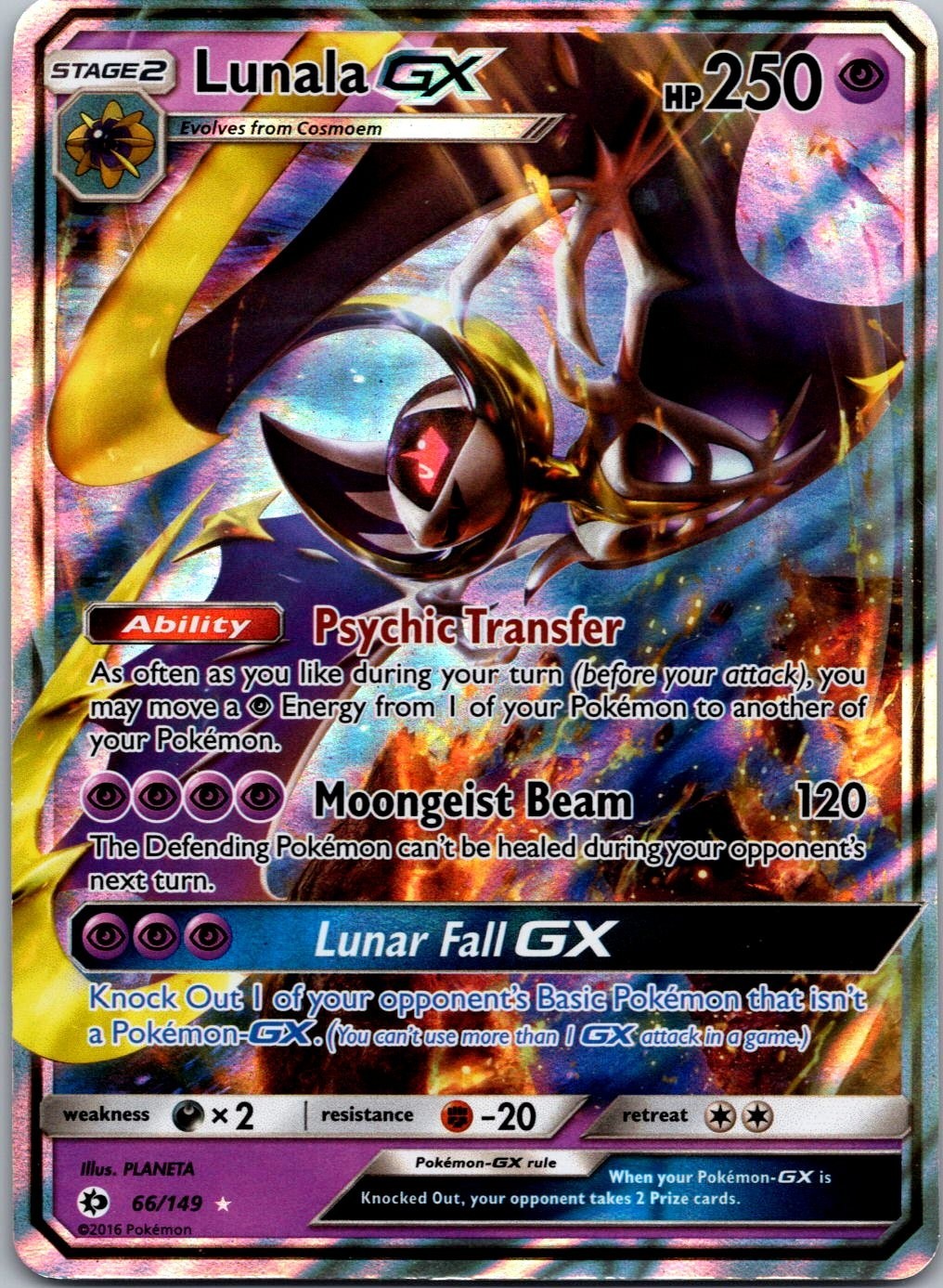 Pokémon TCG: Lunala GX Sun & Moon Base Set 66/149 Holo NM