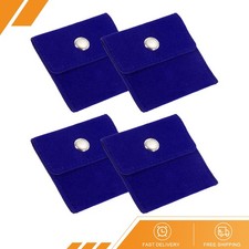 4Pack 3x3 Inch Jewelry Pouches Velvet with Snap Button for Rings Blue