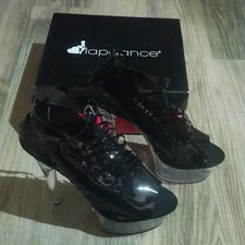 Lapdance Women  s Black Patent Lace-Up Platform Size 11 Dance Shoes Clear Heel