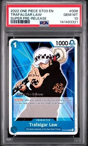2022 ONE PIECE ST03-008 SUPER PRE RELEASE TRAFALGAR LAW PSA 10 GEM MINT