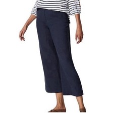 J. Jill 100 Linen Wide Leg Crop Pull In Pants Women M Navy Blue
