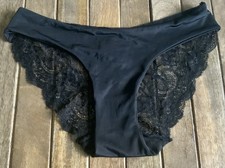 Vtg Size S/M Sheer Silky Satin Black Lacy Back Bikini Panties