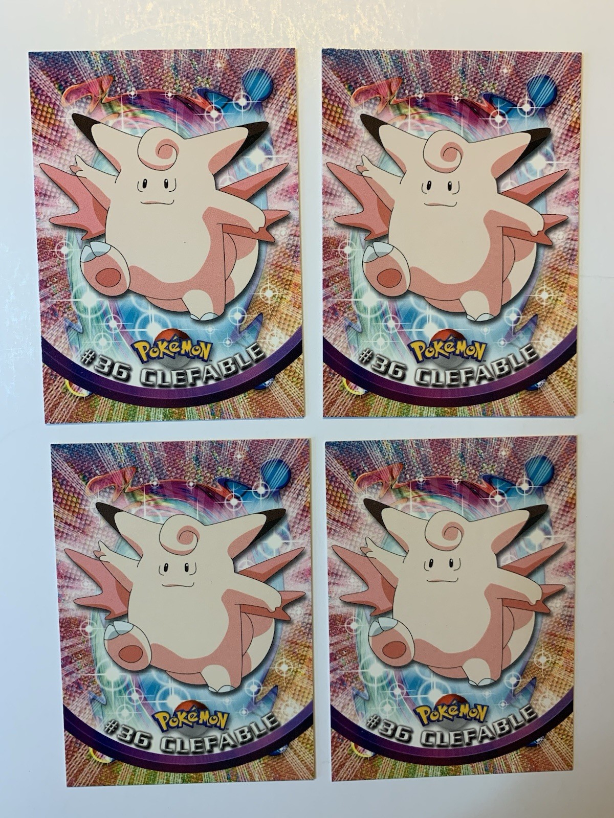 1999 Topps Pokemon TV Animation #36 Clefable (A) Rainbow Logo Set of 4