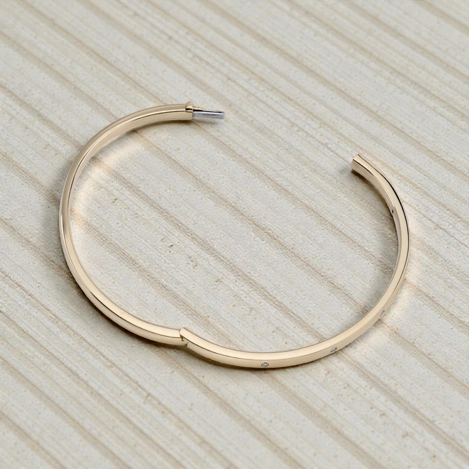 9ct Yellow Gold Diamond Set Solid Hinged Bangle - image 7