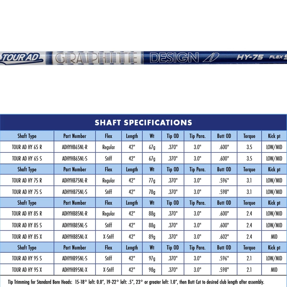 New Graphite Design TOUR AD HY Hybrid Shaft Choose Weight/ Flex/ Adapter - Image 2 of 4