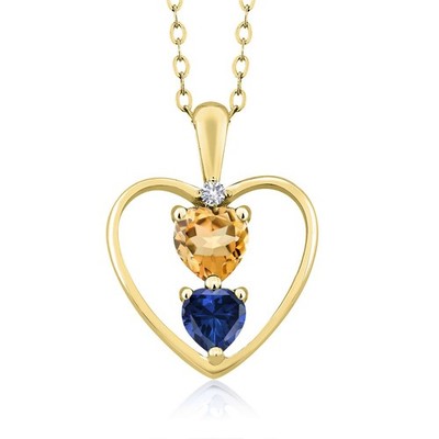18K Yellow Gold Plated Silver Citrine Created Sapphire and White Created