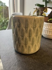 Sage-Grey Crackle-Glaze Ceramic Plant Pot Cover with Raised Leaf Design