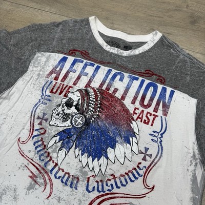 Affliction American Customs Live Fast Skull Chief S/S T Shirt Men Sz XXL Snake