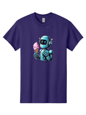 Robot-With-Ice-Cream Mens Graphic Tee, 100% Cotton, Casual Summer Wear
