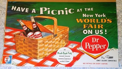 1964 DR PEPPER ''NY WORLD'S FAIR'' (Muscle Beach Party) POSTER SIGN...NOS & MINT