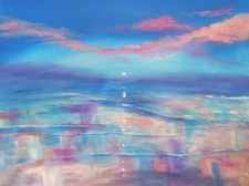 30x40 Beach Sunset. Original Acrylic Painting On Canvas. Abstract Seascape. COA