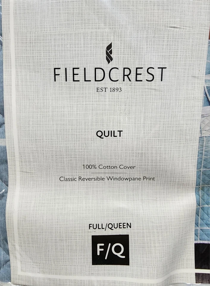 Fieldcrest Quilt Classic Windowpane Print Full Queen Reversible Medium Blue  - Image 3 of 4