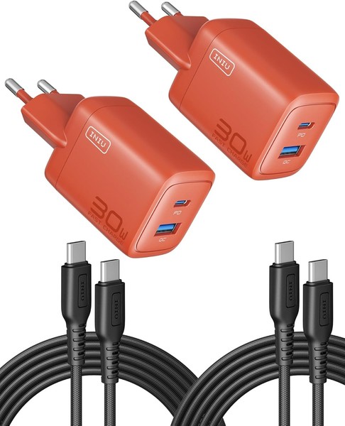 Iniu 30W USB C LadegeräT Gan SchnellladegeräT 2-Pack Mit 1,5M Kabel Orange-image