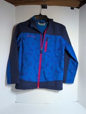 Free Country Youth L 7/8 Hooded Jacket Blue Geometric Blue Fleece Lined Coat