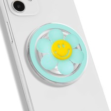 Magnetic Luminous Smiley Flower Mobile Grip: Swappable  Collapsible Grip for...