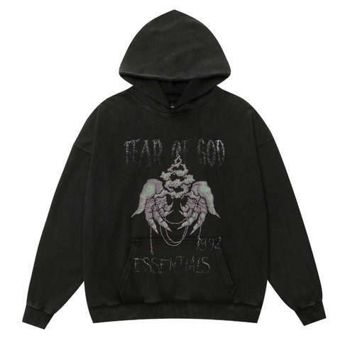 Fear of God, Fear of God FOG Essentials Vintage Black Hoodie Devil Claw Print Oversized M