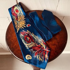 40s Vintage Esquire Cravats Blue Red Yellow Feather Mens Swanky Tie 4.25 x 47.5