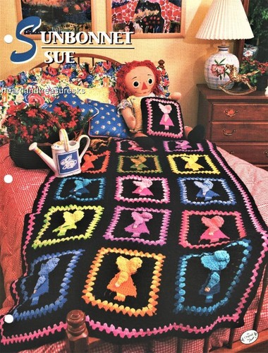 Sunbonnet Sue Annie's Attic Crochet Afghan & Doll Motif Pattern Leaflet