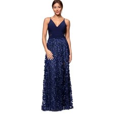 Xscape Navy Blue 3D Floral Appliqu  Evening Gown Formal Dress Size 10 NWT