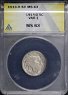 1913-D Type 1 Buffalo Nickel ANACS MS-63