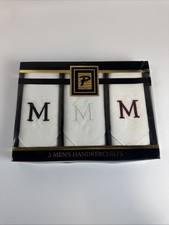 Paris Classic Set Of Three Men  s Handkerchiefs Embroidered With An  M  Monogram
