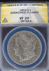1893-S US MORGAN SILVER DOLLAR ANACS CERTIFIED VF 20  SCRATCHED CLEANED KEY DATE