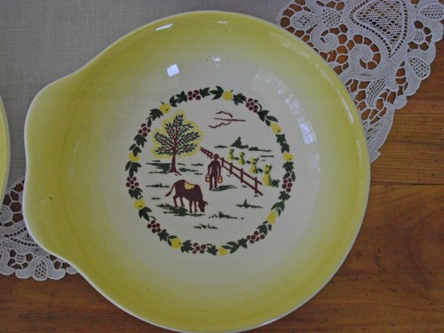 Vintage Salem Grant Crest COUNTRY CHARM Yellow 6 1/2" Lug Handle Bowls ~Setof4 - Picture 11 of 19