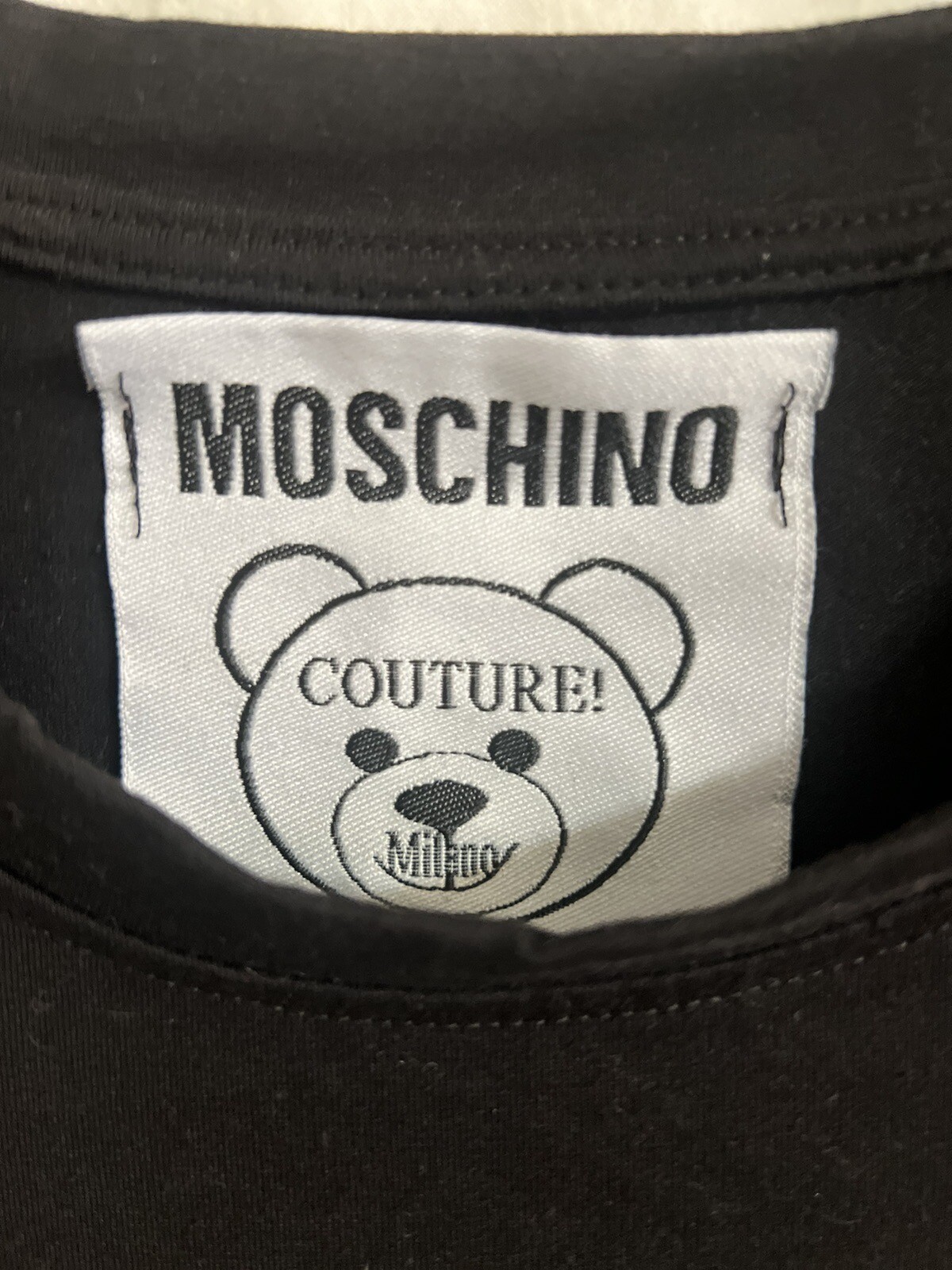 Moschino Couture Milano Teddy Bear Crystal Limited Edition Black  T-Shirt sz L
