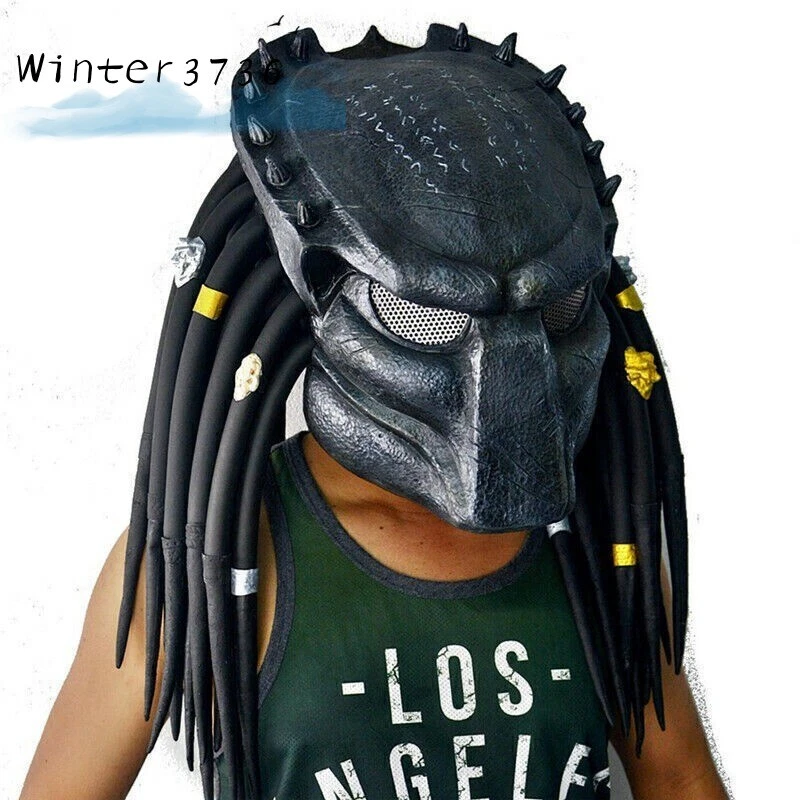Predator Alien Vs Predator Mask Helmet W/ Braid Cosplay Costume Halloween Black - Image 3 of 4