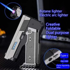 ⚙️Kreatives Klapppistole USB Plasma Feuerzeug - Winddicht Butan Taschenlampe Turbo Jet Fla