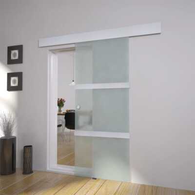Schiebetür Glas und Aluminium 178 cm Silbern Scheunentor Schiebetürsystem neu