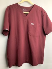 FIGS LEON SCRUB TOP TECHINICAL COLLECTION MAROONE V-NECK POCKET MEN'S LARGE L