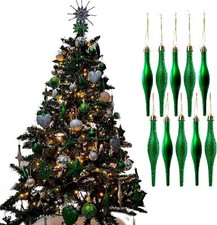 Dark Green Decorations Christmas Tree Baubles Hearts Droplets Star Reindeer