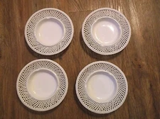 Set of 4 Vintage White Pierced Ashtrays Pin Dish 7"