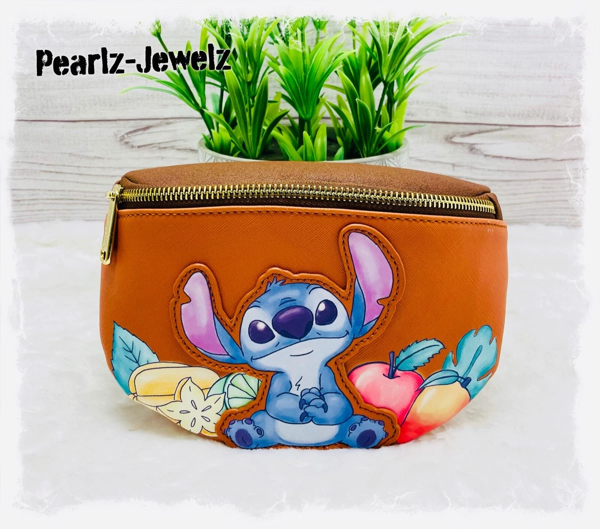 Loungefly Disney Lilo Stitch Fruits Brown Fanny Pack BoxLunch Brand New