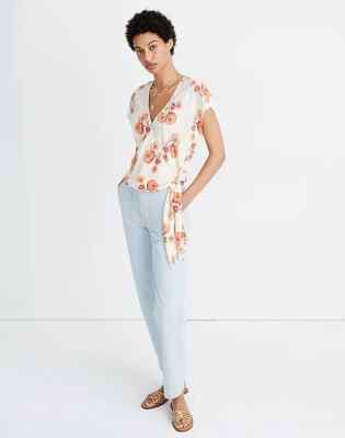 Madewell Top Womens Size Small Wrap Sash Tie Daisy Dutch Dandelions NWT