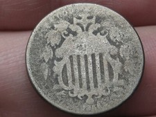 1866 Shield Nickel 5 Cent Piece- With Rays, About Good Details