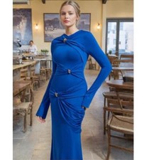 Womens Fashion Round Neck Knotted Long Sleeve Hip Package Evening Dress