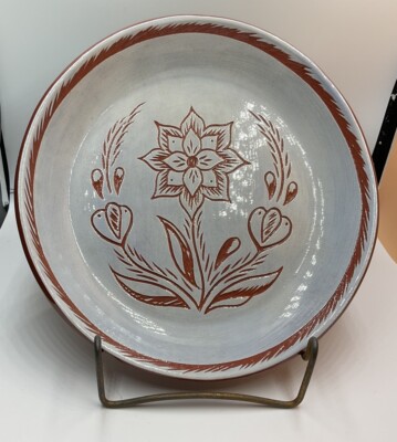 M Stoltzfus Redware Pottery Shoo-fly Pie Plate Flower  1993 VTG  Lancaster Pa