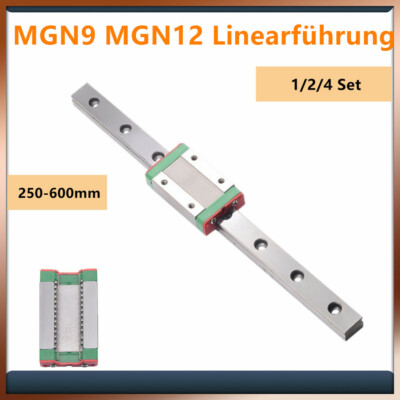 1/2/4 Set MGN9 MGN12 L250-600mm Linearführung Linearschienen Linear Rail + Block