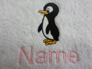 Enfant A Capuche Peignoir Brode Avec A Bebe Pingouin Design Et Personnalise Nom Ebay