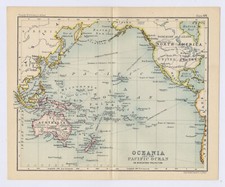 1912 ANTIQUE MAP OF OCEANIA PACIFIC AUSTRALIA / VERSO MAP OF HAWAII / FIJI