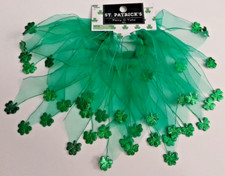 2 St. Patrick  s Day Pony Tail Hair Holders Green Shimmer Shamrocks Ireland NEW